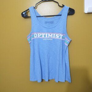 Life is Good "Optimist" Blue Cotton Tank S Preppy Y2K